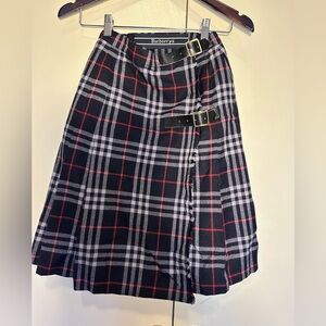 Burberry Plaid A-Line Skirt with Buckle Accents